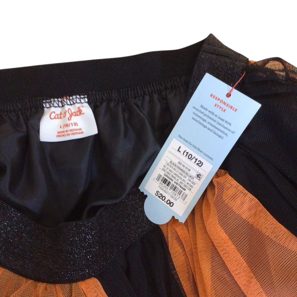 Cat & Jack Girls Halloween Orange, Black Tutu Tulle Skirt Size L (10-12)